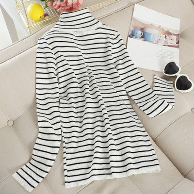 Pulover de dama in dungi cu guler inalt in mai multe culori