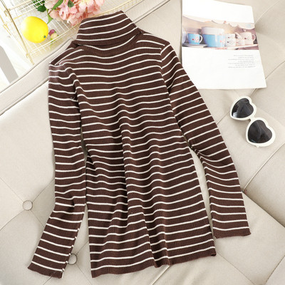 Pulover de dama in dungi cu guler inalt in mai multe culori