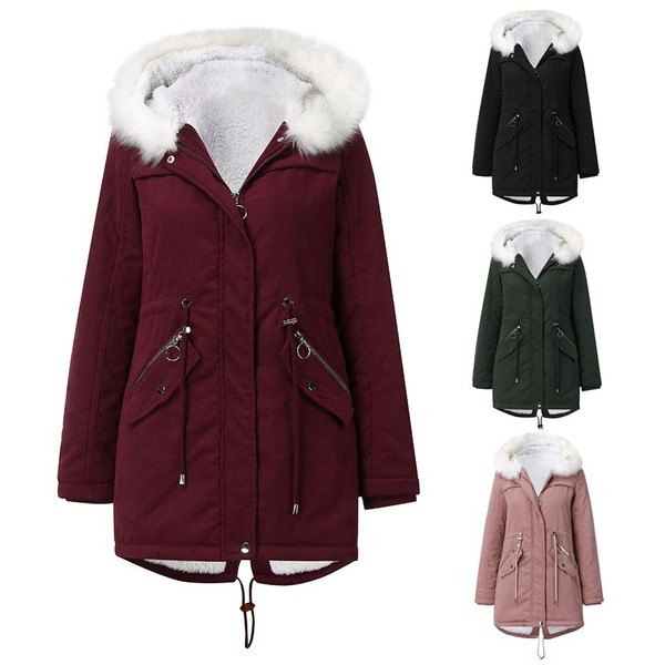 Modern női hosszú kabát kapucnival és zsebekkel öt színben