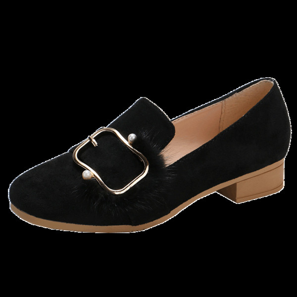 Μοντέρνα γυναικεία παπούτσια με χοντρό τακούνι  σε μαύρο και μπεζ χρώμα