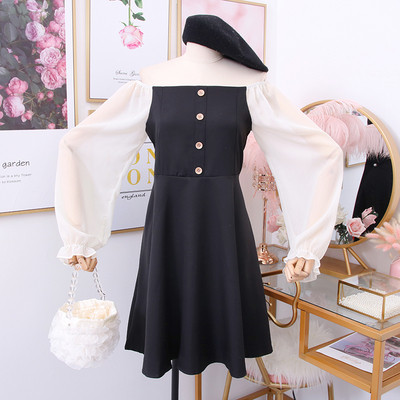 Új modell modern női ruha csupasz váll és gombokkal