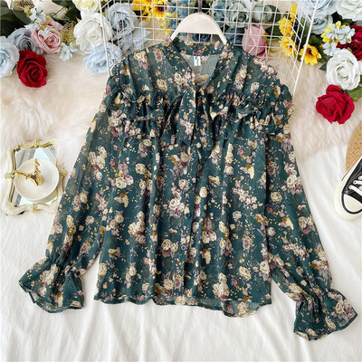 Cămașă modernă de damă cu model floral și panglică în patru culori