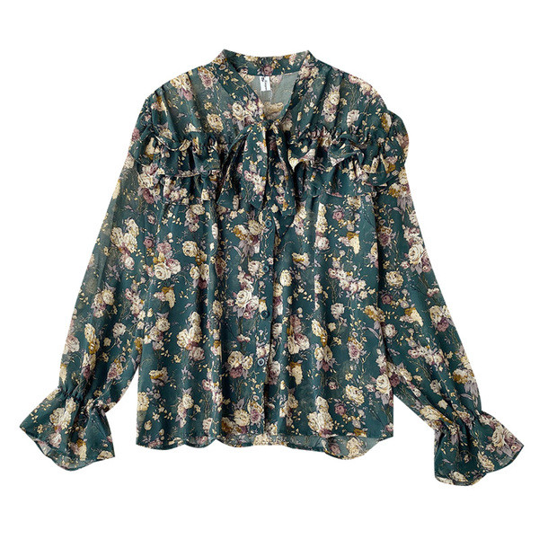 Cămașă modernă de damă cu model floral și panglică în patru culori