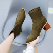 Γυναικείες μοντέρνα σουέτ μπότες μυτερό μοντέλο με χοντρό τακούνι