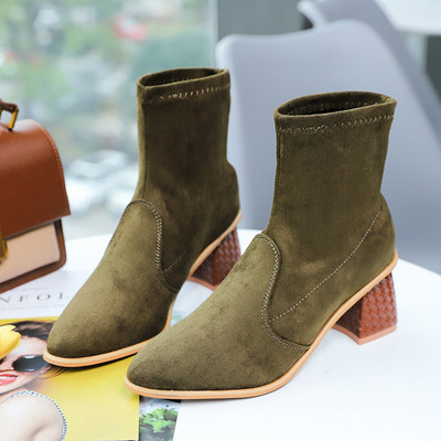 Γυναικείες μοντέρνα σουέτ μπότες μυτερό μοντέλο με χοντρό τακούνι