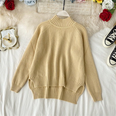 Pulover de dama casual asimetric cu guler inalt in mai multe culori