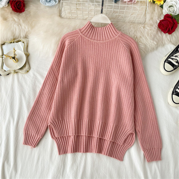 Pulover de dama casual asimetric cu guler inalt in mai multe culori