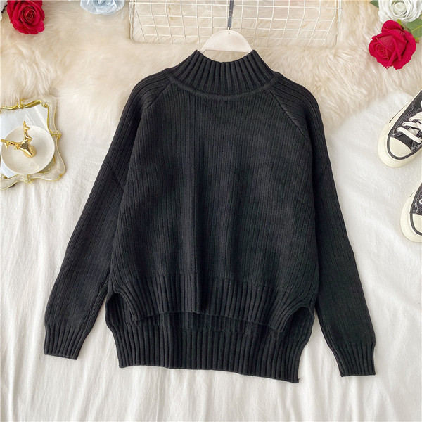 Pulover de dama casual asimetric cu guler inalt in mai multe culori