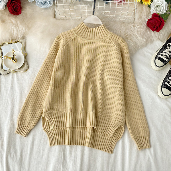 Pulover de dama casual asimetric cu guler inalt in mai multe culori