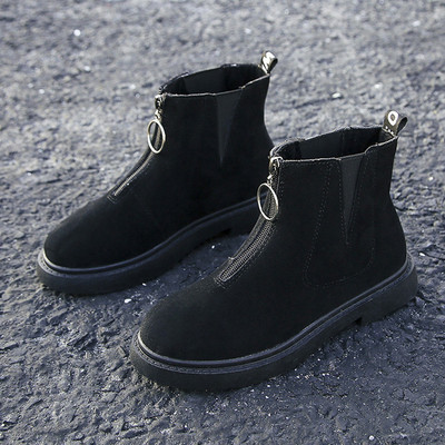 Cizme casual dama din piele intoarsa cu talpa plata in doua culori