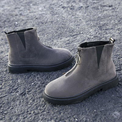 Cizme casual dama din piele intoarsa cu talpa plata in doua culori