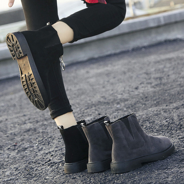 Cizme casual dama din piele intoarsa cu talpa plata in doua culori