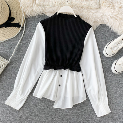 Casual γυναικείο πουκάμισο με μακρύ μανίκι με οβάλ λαιμόκοψη σε τέσσερα χρώματα