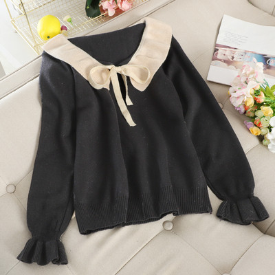 Női pulóver szalaggal és gallérral több színben