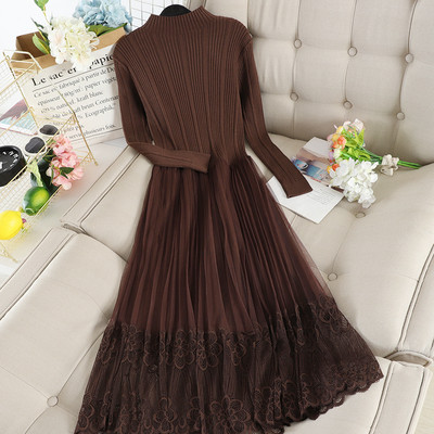 Rochie lunga de dama cu dantela in trei culori