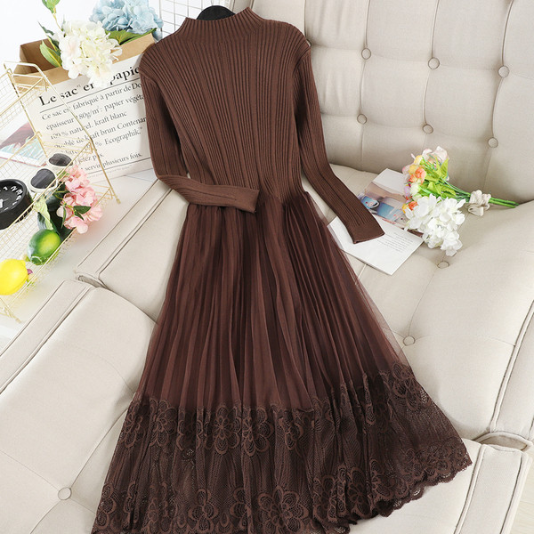 Rochie lunga de dama cu dantela in trei culori