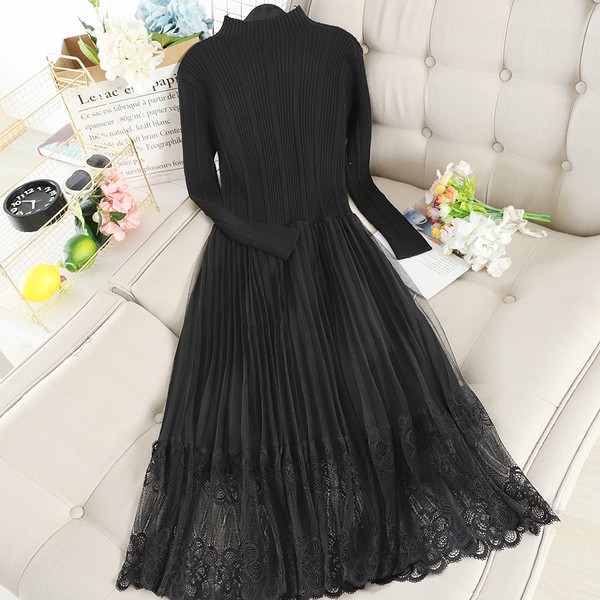 Rochie lunga de dama cu dantela in trei culori