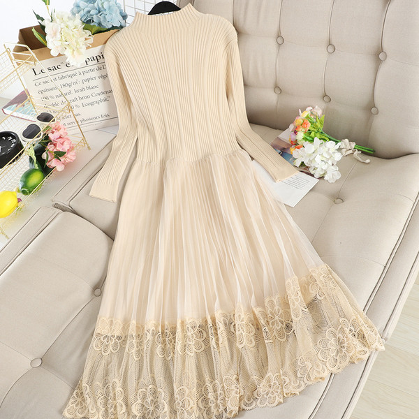 Rochie lunga de dama cu dantela in trei culori