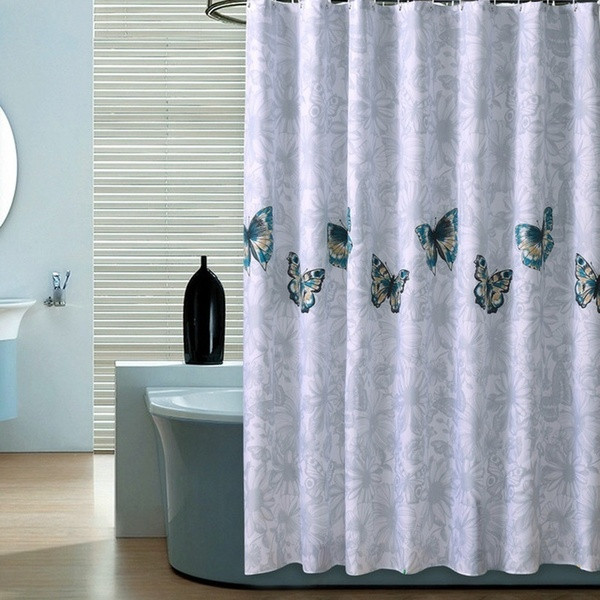 Завеса за душ водоустойчива с цветни пеперуди в бял цвят