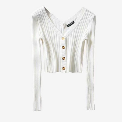 Cardigan de dama model nou cu nasturi si decolteu spitz in alb, negru, galben si roz