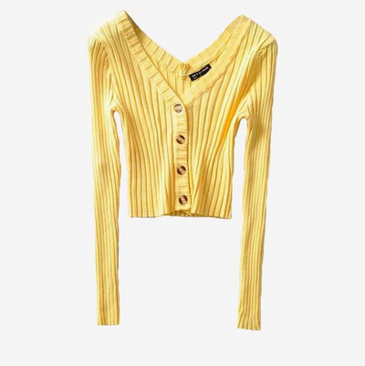 Cardigan de dama model nou cu nasturi si decolteu spitz in alb, negru, galben si roz