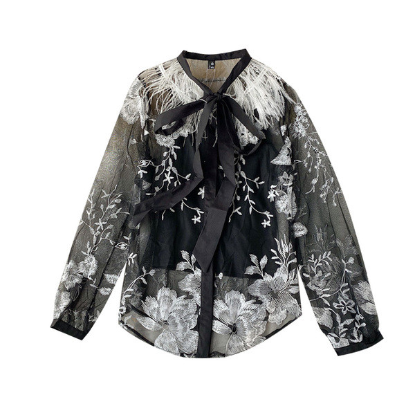 Κομψό γυναικείο πουκάμισο με  κορδόνια και floral μοτίβο σε τρία χρώματα