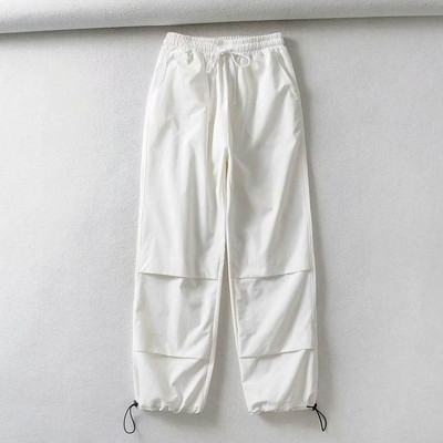 Pantaloni sport de dama cu cravate in alb, negru si mov