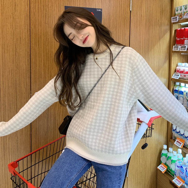 Női kockás alkalmi pulóver két színben