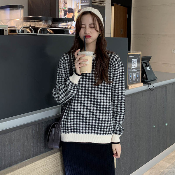 Női kockás alkalmi pulóver két színben