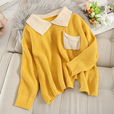 Pulover de dama cu guler si buzunar in mai multe culori