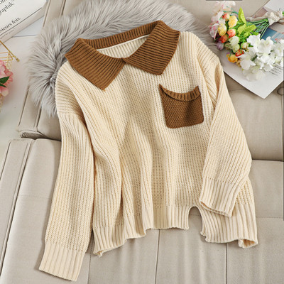 Pulover de dama cu guler si buzunar in mai multe culori