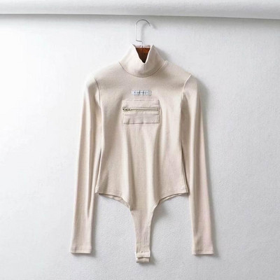 Body de dama model nou modern cu guler polo inalt si fermoar in culorile alb, negru si albastru