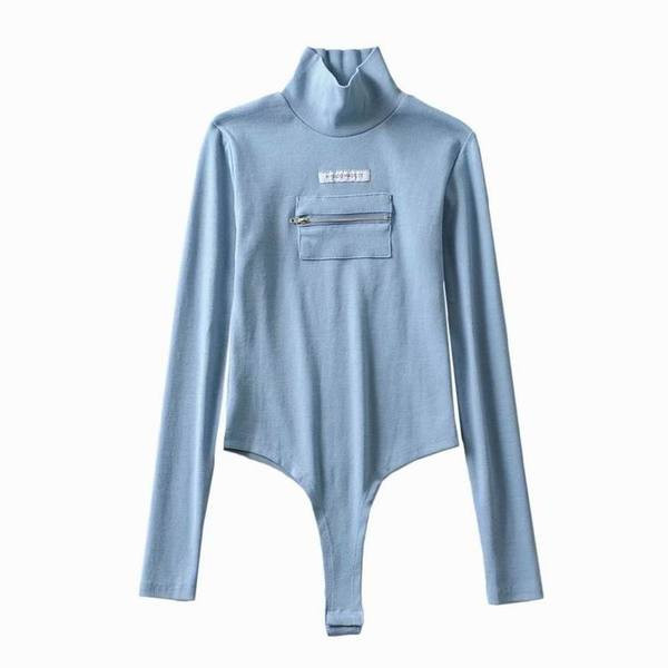 Body de dama model nou modern cu guler polo inalt si fermoar in culorile alb, negru si albastru