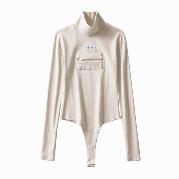 Body de dama model nou modern cu guler polo inalt si fermoar in culorile alb, negru si albastru