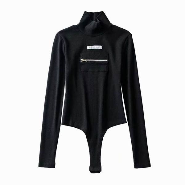 Body de dama model nou modern cu guler polo inalt si fermoar in culorile alb, negru si albastru