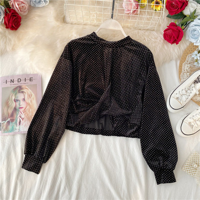 Új modell női blúz ovális nyakkivágással és hosszú ujjú három színben