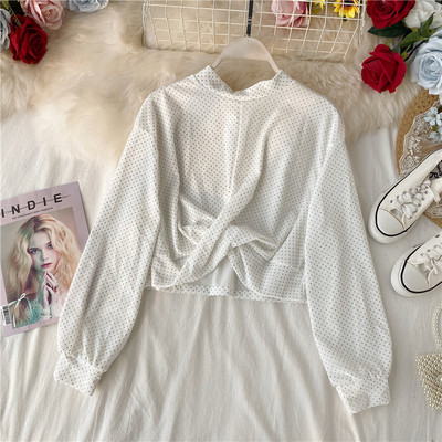 Új modell női blúz ovális nyakkivágással és hosszú ujjú három színben