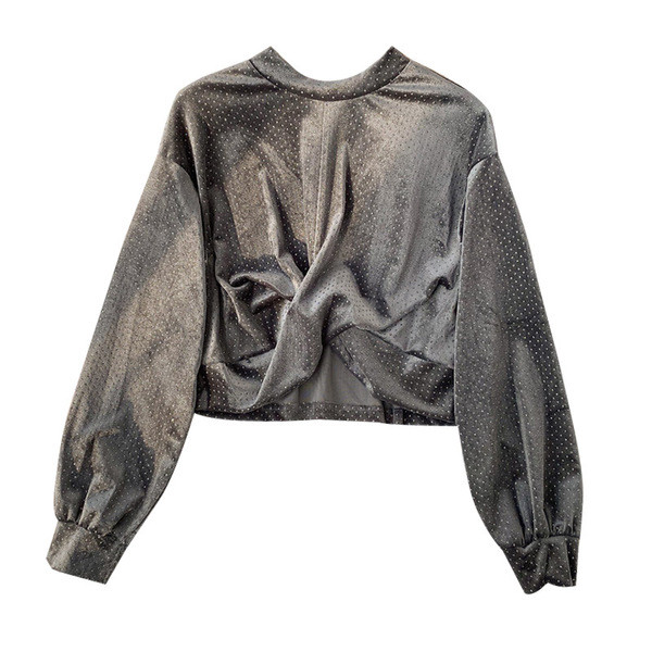 Új modell női blúz ovális nyakkivágással és hosszú ujjú három színben