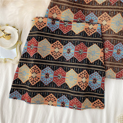 Fusta casual dama cu talie inalta si imprimeu color in trei culori