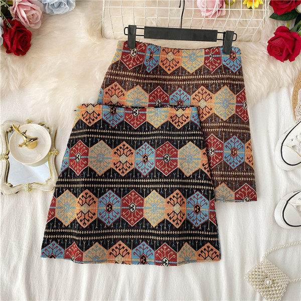 Fusta casual dama cu talie inalta si imprimeu color in trei culori