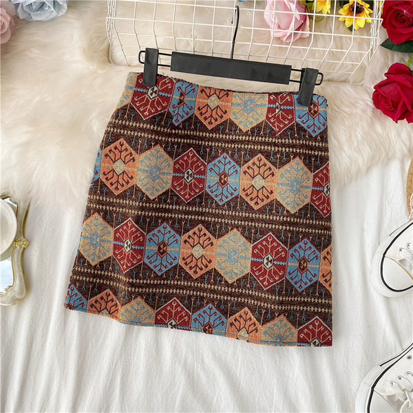 Fusta casual dama cu talie inalta si imprimeu color in trei culori