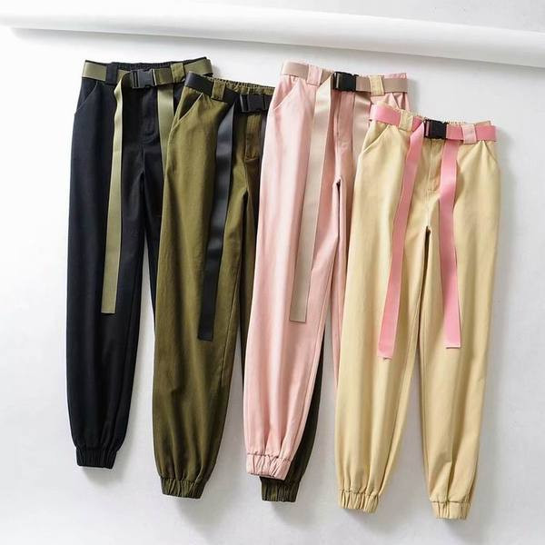 Új modell modern női sportnadrág övvel rózsaszín, bézs, fekete és zöld színben