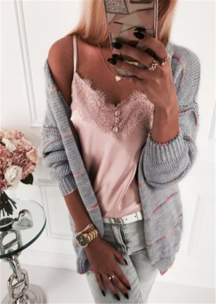 Vesta casual de dama fara inchidere in roz, alb si gri