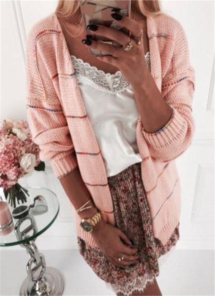 Vesta casual de dama fara inchidere in roz, alb si gri