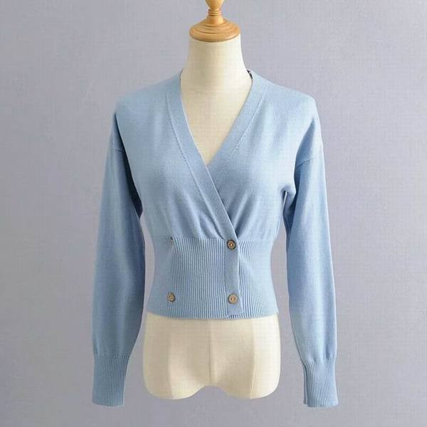 Нов модел актуална дамска жилетка с дълъг ръкав и шпиц деколте