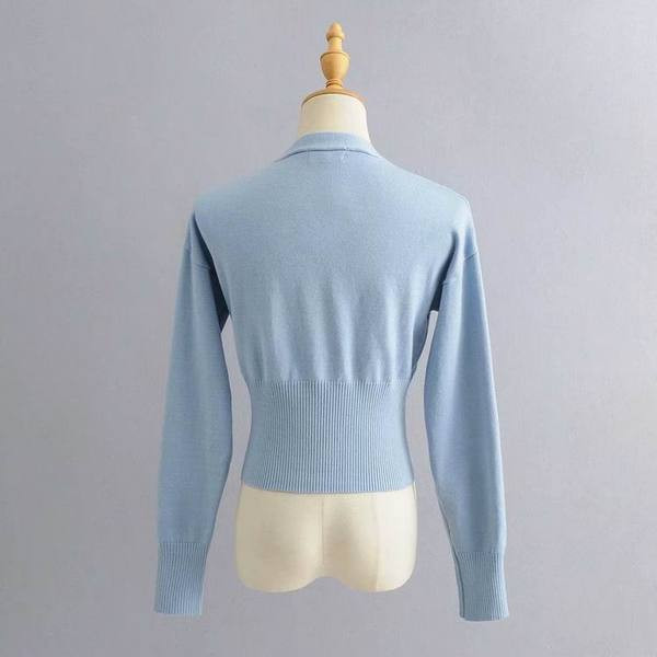 Нов модел актуална дамска жилетка с дълъг ръкав и шпиц деколте