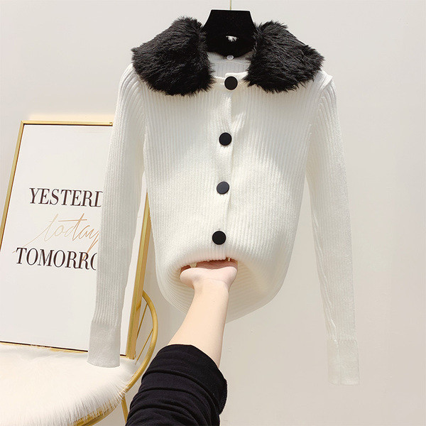 Vesta de dama moderna cu guler in puf in trei culori