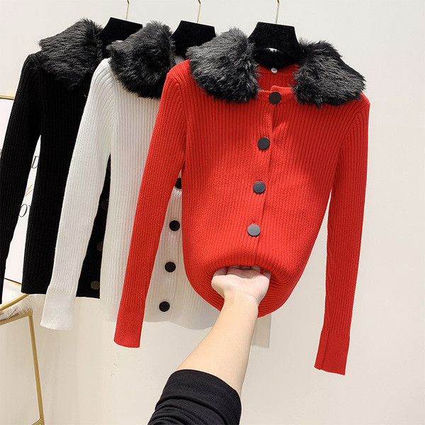 Vesta de dama moderna cu guler in puf in trei culori