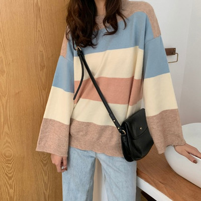 Pulover casual dama in dungi in doua culori