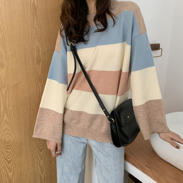 Pulover casual dama in dungi in doua culori